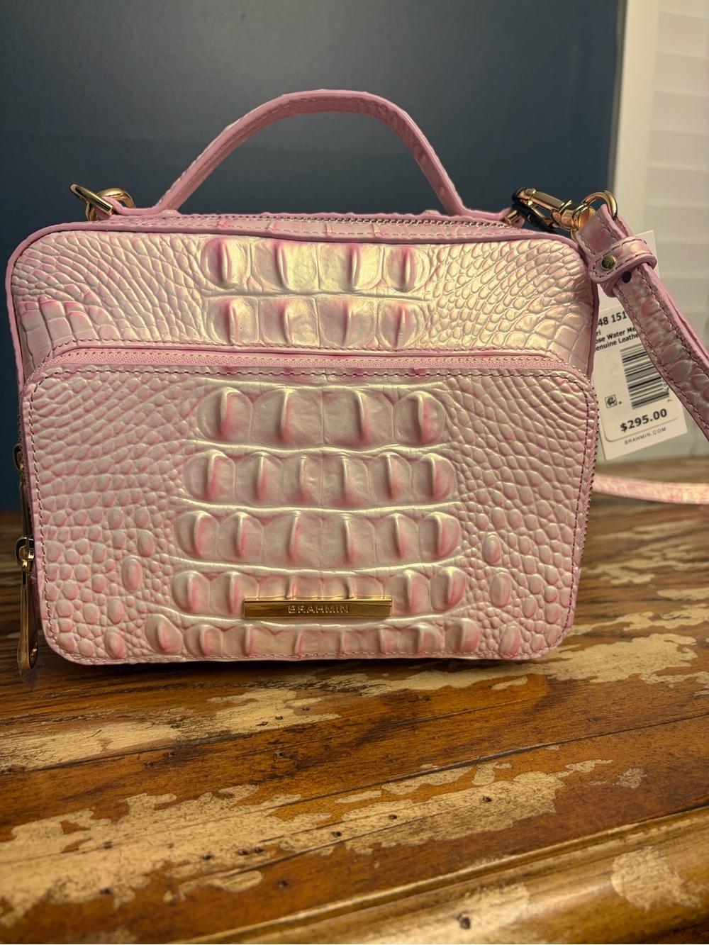 Brahmin Light Pink Croc-Embossed Leather Crossbody